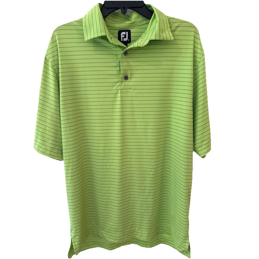 FootJoy Stripe Golf Polo Neon Green Moisture Wicking Performance Athletic Men XL